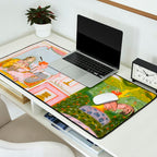 Two Lovers And The Morning Rooster Indian Painted Illustration Desk Mat Gallery Image 2