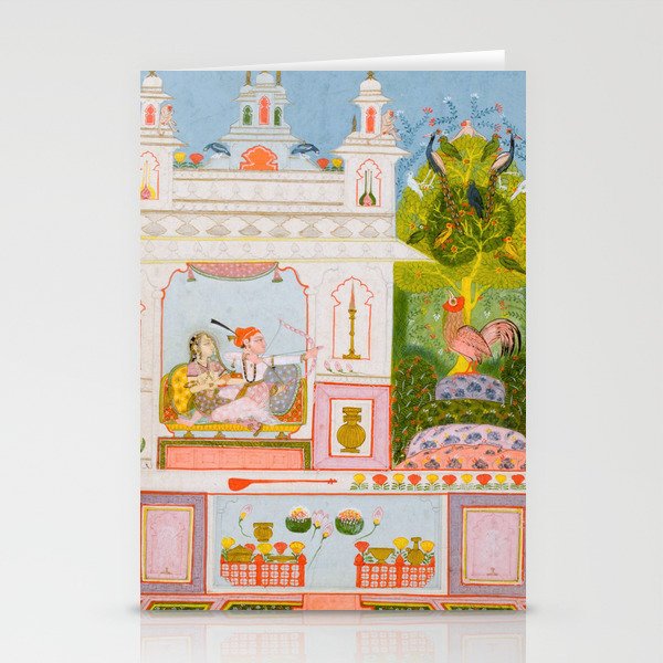 Two Lovers And The Morning Rooster Indian Painted Illustration Stationery Card Gallery Image 2