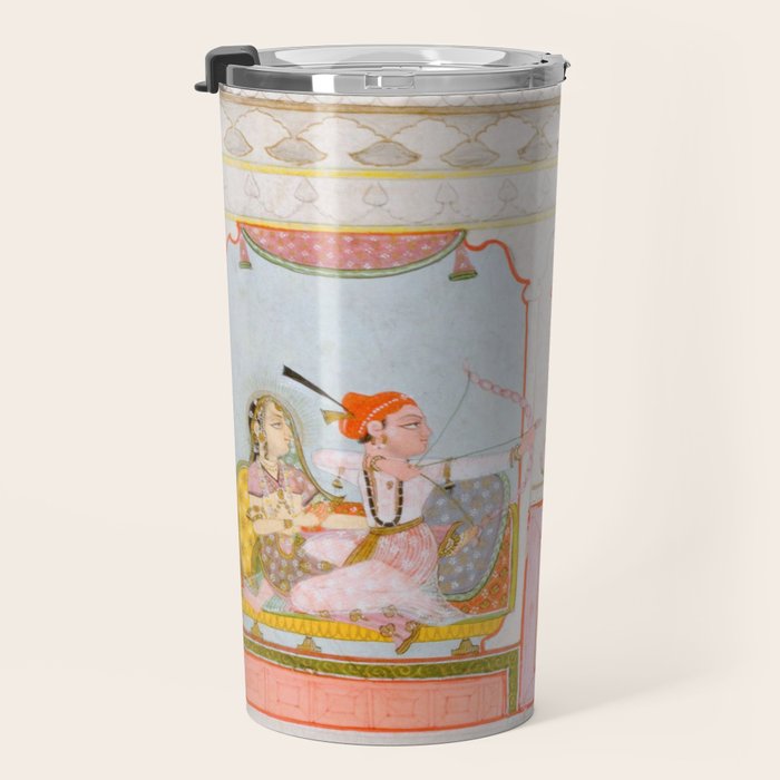 Two Lovers And The Morning Rooster Indian Painted Illustration Travel Mug Gallery Image 3