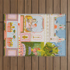 Two Lovers And The Morning Rooster Indian Painted Illustration Outdoor Rug Gallery Image 1