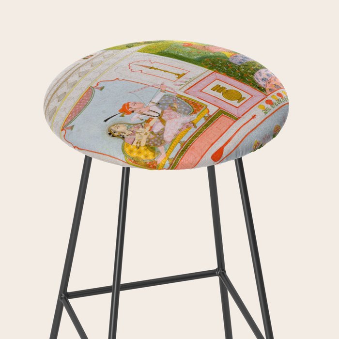 Two Lovers And The Morning Rooster Indian Painted Illustration Stool Gallery Image 2