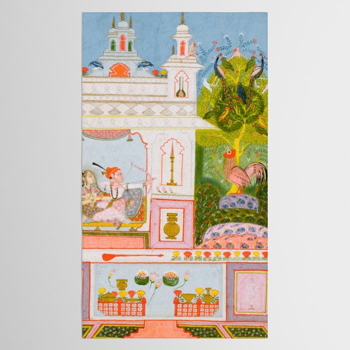 Two Lovers And The Morning Rooster Indian Painted Illustration Tablecloth Gallery Image 2
