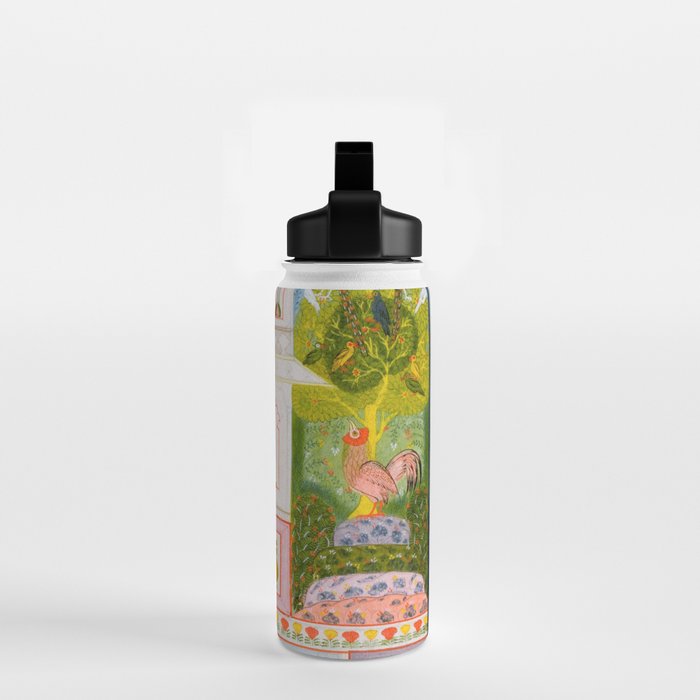 Two Lovers And The Morning Rooster Indian Painted Illustration Water Bottle Gallery Image 2