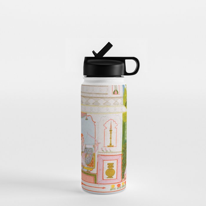 Two Lovers And The Morning Rooster Indian Painted Illustration Water Bottle Gallery Image 1