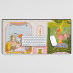 Two Lovers And The Morning Rooster Indian Painted Illustration Desk Mat Gallery Image 1