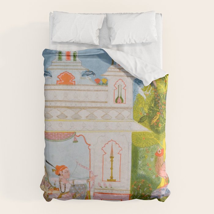 Two Lovers And The Morning Rooster Indian Painted Illustration Duvet Cover Gallery Image 6