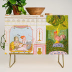 Two Lovers And The Morning Rooster Indian Painted Illustration Credenza Gallery Image 1
