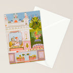 Two Lovers And The Morning Rooster Indian Painted Illustration Stationery Card Gallery Image 2