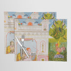 Two Lovers And The Morning Rooster Indian Painted Illustration Placemat Gallery Image 1