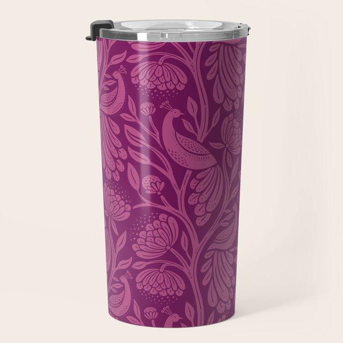 Peacock Dreams - berry Travel Mug Gallery Image 3