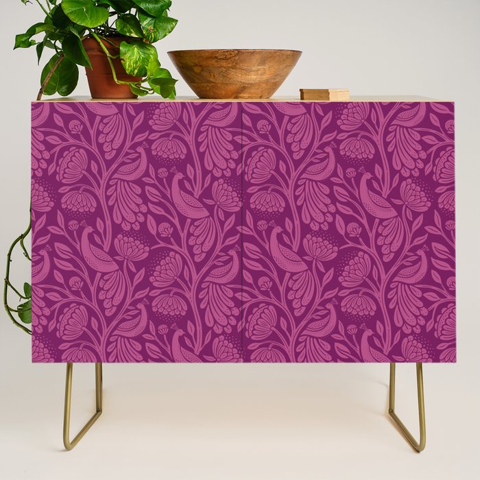 Peacock Dreams - berry Credenza Gallery Image 1