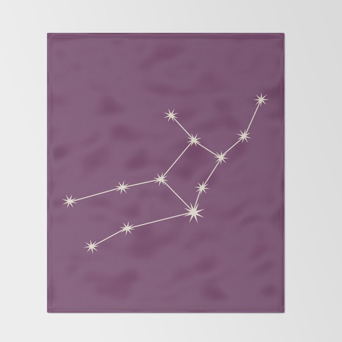Virgo Zodiac Star Constellation Line Art Mauve Purple Throw Blanket Gallery Image 2