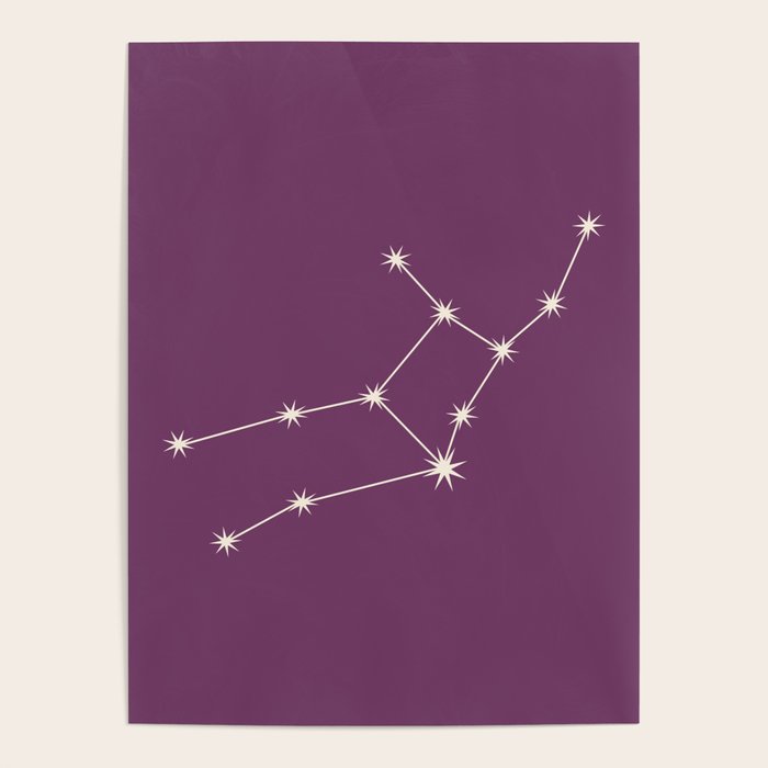 Virgo Zodiac Star Constellation Line Art Mauve Purple Poster Gallery Image 4