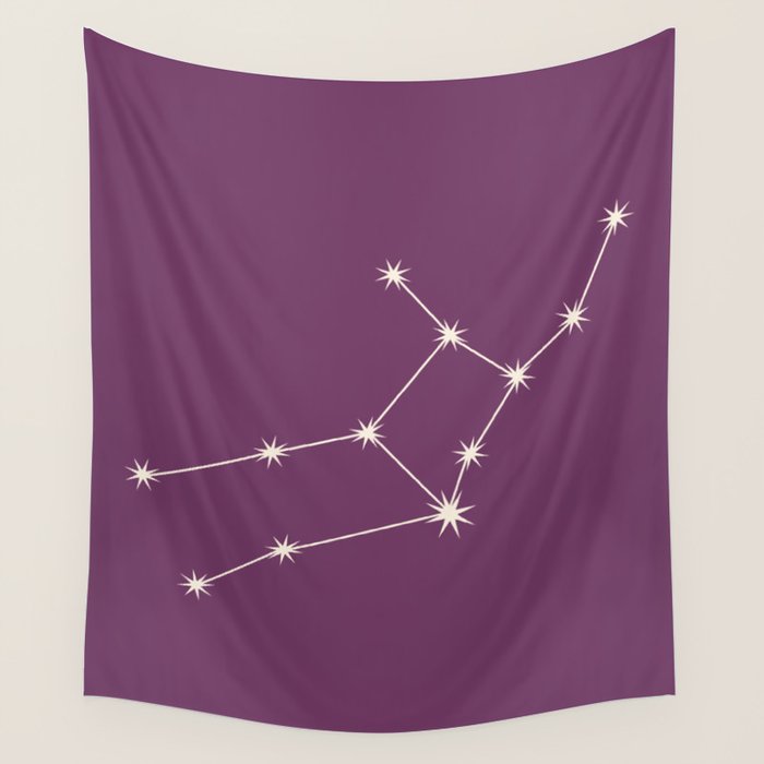Virgo Zodiac Star Constellation Line Art Mauve Purple Wall Tapestry Gallery Image 4