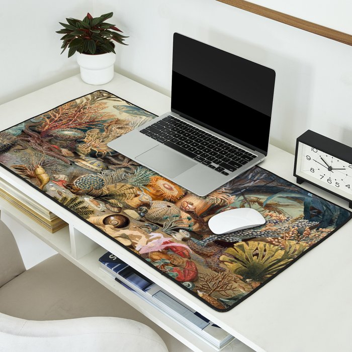 Ocean Life by James M Sommerville 1859 Funky Quirky Cute Cozy Boho Maximalism Maximalist Desk Mat Gallery Image 2