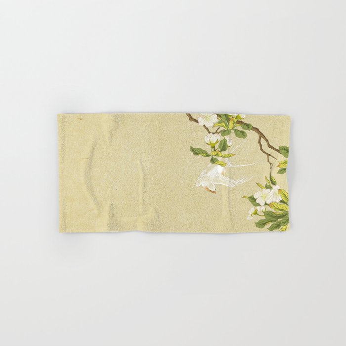 Pear blossoms and white swallow Type A: Minhwa-Korean traditional/folk art Bath Towel Gallery Image 1
