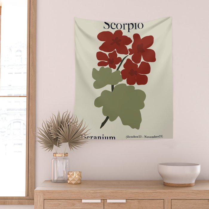 Scorpio red geranium  Wall Tapestry Gallery Image 2