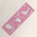 Flying Swans Illustration - Pink Sky with Clouds and Stars Yoga Mat Gallery Image 1