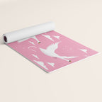 Flying Swans Illustration - Pink Sky with Clouds and Stars Yoga Mat Gallery Image 2