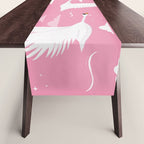 Flying Swans Illustration - Pink Sky with Clouds and Stars Table Runner Gallery Image 1