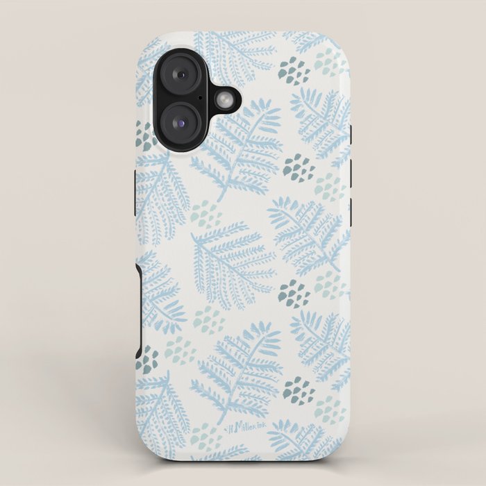 Winter & Woodsy Pine Trees in White & Blue iPhone Case Gallery Image 1