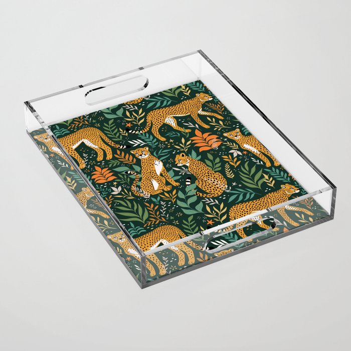 Spring Cheetah Pattern II - Lush Green Acrylic Tray Gallery Image 1