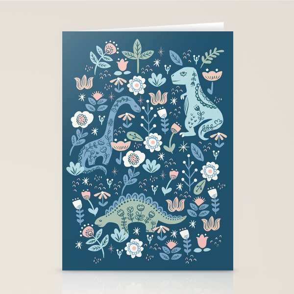 Folk Dinosaurs in Blue Stationery Card Gallery Image 2