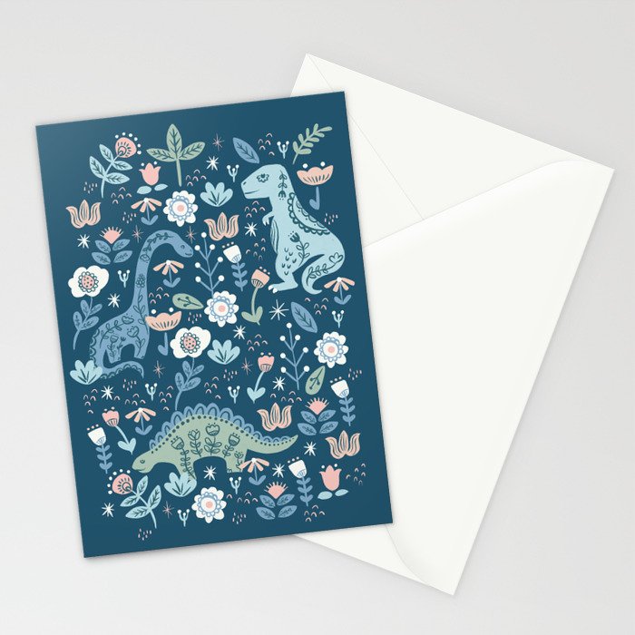 Folk Dinosaurs in Blue Stationery Card Gallery Image 2