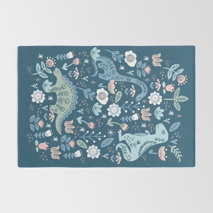 Folk Dinosaurs in Blue Rug Gallery Image 2