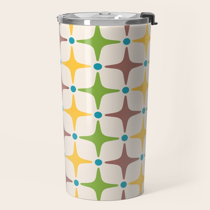 Mid Century Modern Star Pattern 214 Brown Yellow Turquoise Chartreuse Travel Mug Gallery Image 2