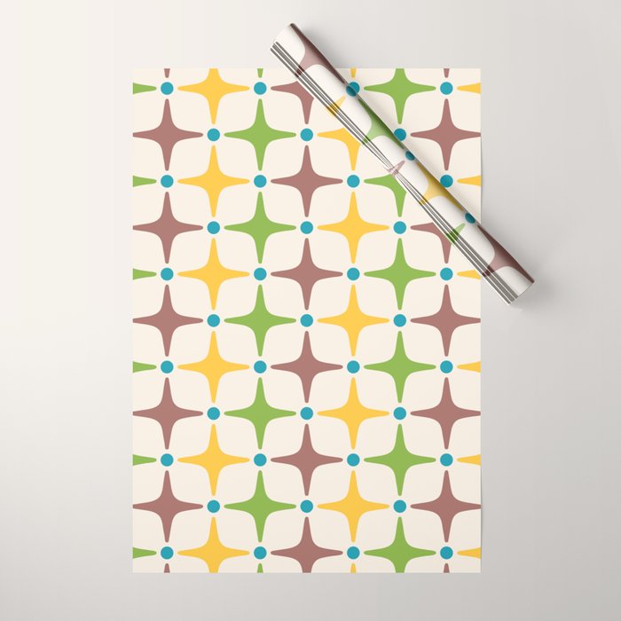 Mid Century Modern Star Pattern 214 Brown Yellow Turquoise Chartreuse Wrapping Paper Gallery Image 1