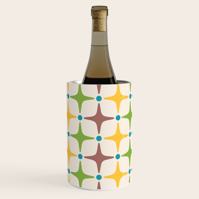 Mid Century Modern Star Pattern 214 Brown Yellow Turquoise Chartreuse Wine Chiller Gallery Image 1