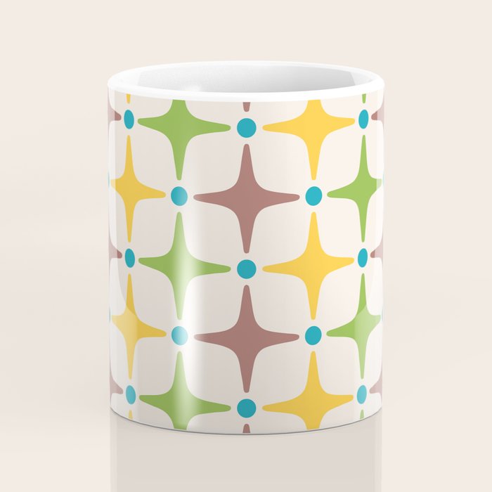 Mid Century Modern Star Pattern 214 Brown Yellow Turquoise Chartreuse Coffee Mug Gallery Image 4