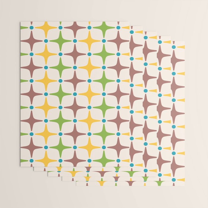 Mid Century Modern Star Pattern 214 Brown Yellow Turquoise Chartreuse Wrapping Paper Gallery Image 3