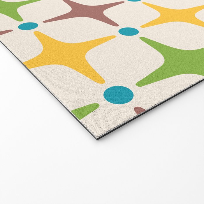 Mid Century Modern Star Pattern 214 Brown Yellow Turquoise Chartreuse Welcome Mat Gallery Image 2