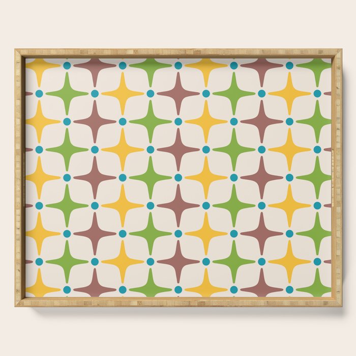 Mid Century Modern Star Pattern 214 Brown Yellow Turquoise Chartreuse Serving Tray Gallery Image 1