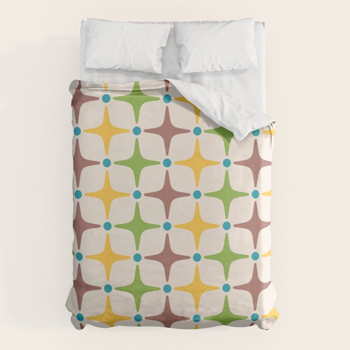 Mid Century Modern Star Pattern 214 Brown Yellow Turquoise Chartreuse Duvet Cover Gallery Image 6