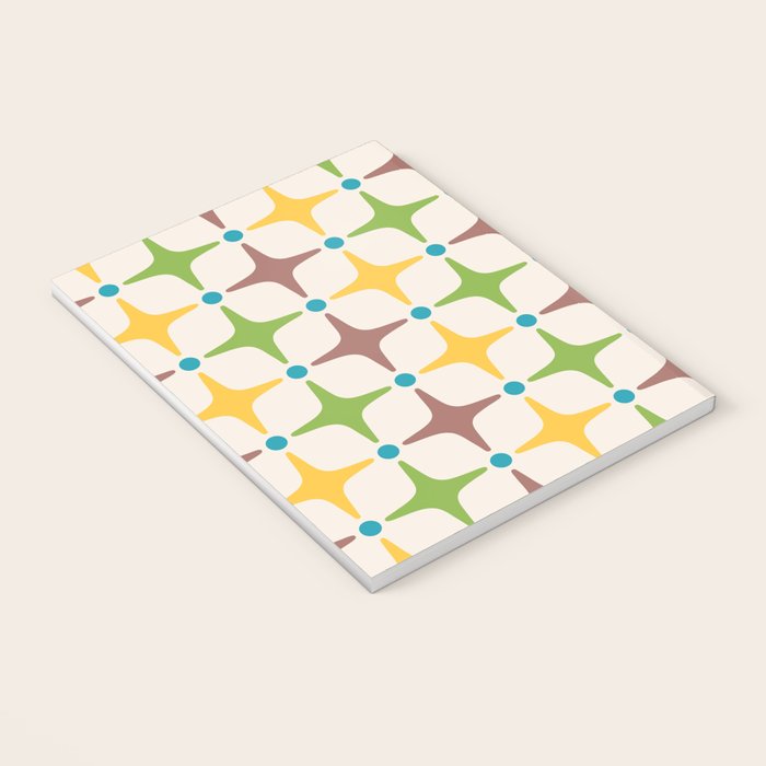Mid Century Modern Star Pattern 214 Brown Yellow Turquoise Chartreuse Notebook Gallery Image 3