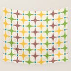 Mid Century Modern Star Pattern 214 Brown Yellow Turquoise Chartreuse Wall Tapestry Gallery Image 4