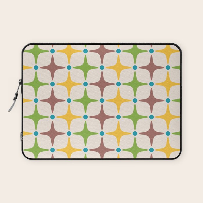 Mid Century Modern Star Pattern 214 Brown Yellow Turquoise Chartreuse Laptop Sleeve Gallery Image 1