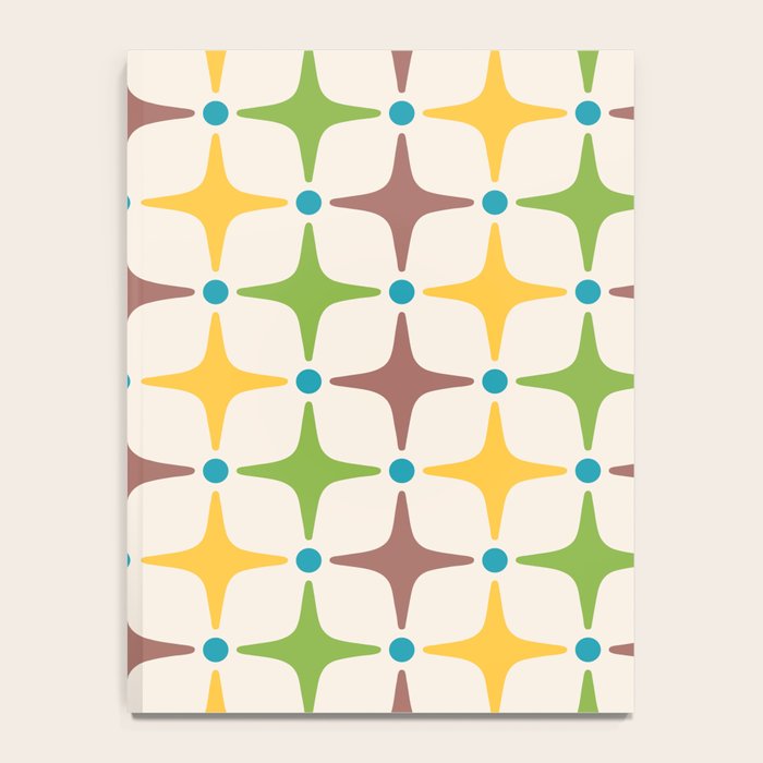 Mid Century Modern Star Pattern 214 Brown Yellow Turquoise Chartreuse Notebook Gallery Image 4