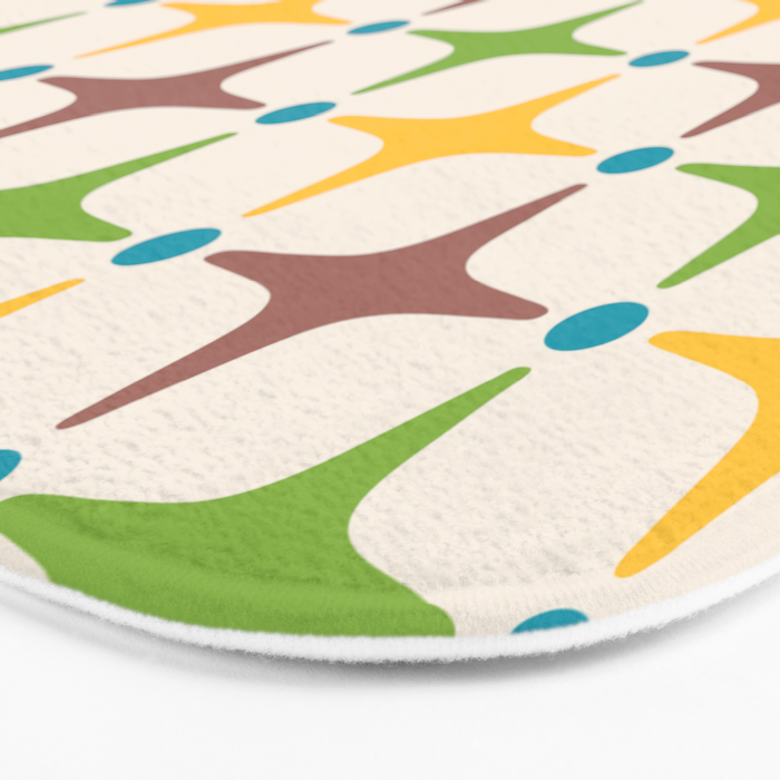 Mid Century Modern Star Pattern 214 Brown Yellow Turquoise Chartreuse Bath Mat Gallery Image 3