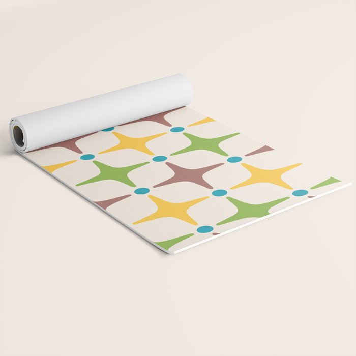Mid Century Modern Star Pattern 214 Brown Yellow Turquoise Chartreuse Yoga Mat Gallery Image 2