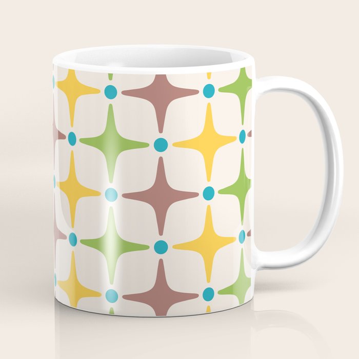 Mid Century Modern Star Pattern 214 Brown Yellow Turquoise Chartreuse Coffee Mug Gallery Image 1