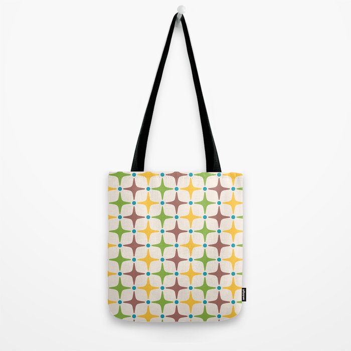 Mid Century Modern Star Pattern 214 Brown Yellow Turquoise Chartreuse Tote Bag Gallery Image 2