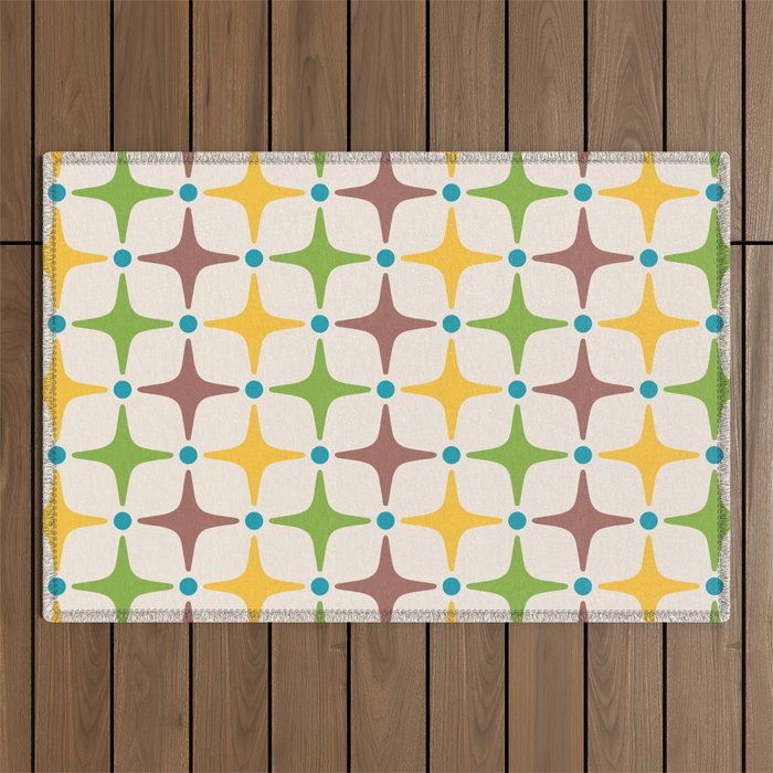 Mid Century Modern Star Pattern 214 Brown Yellow Turquoise Chartreuse Outdoor Rug Gallery Image 1