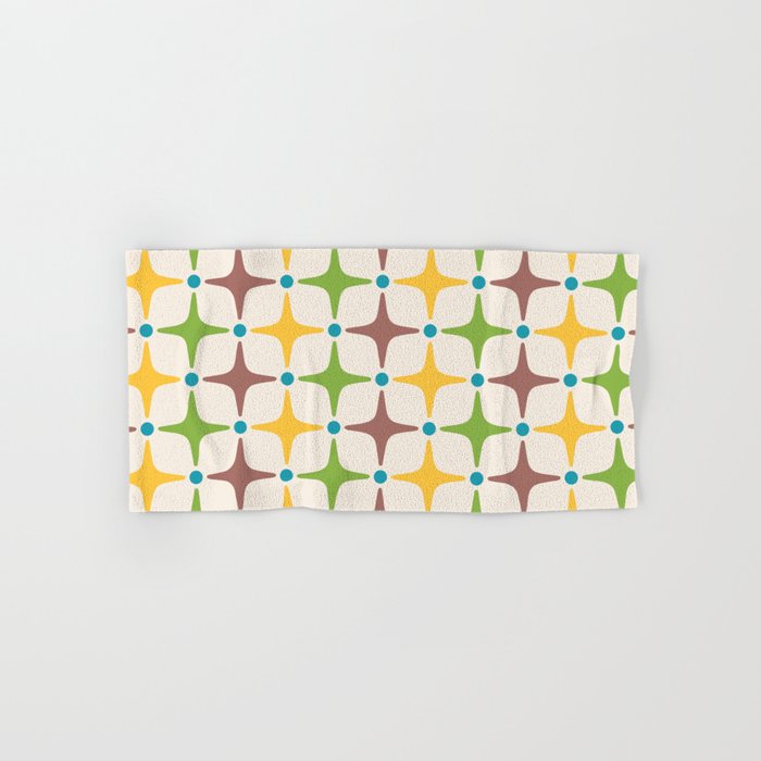 Mid Century Modern Star Pattern 214 Brown Yellow Turquoise Chartreuse Towels Gallery Image 1