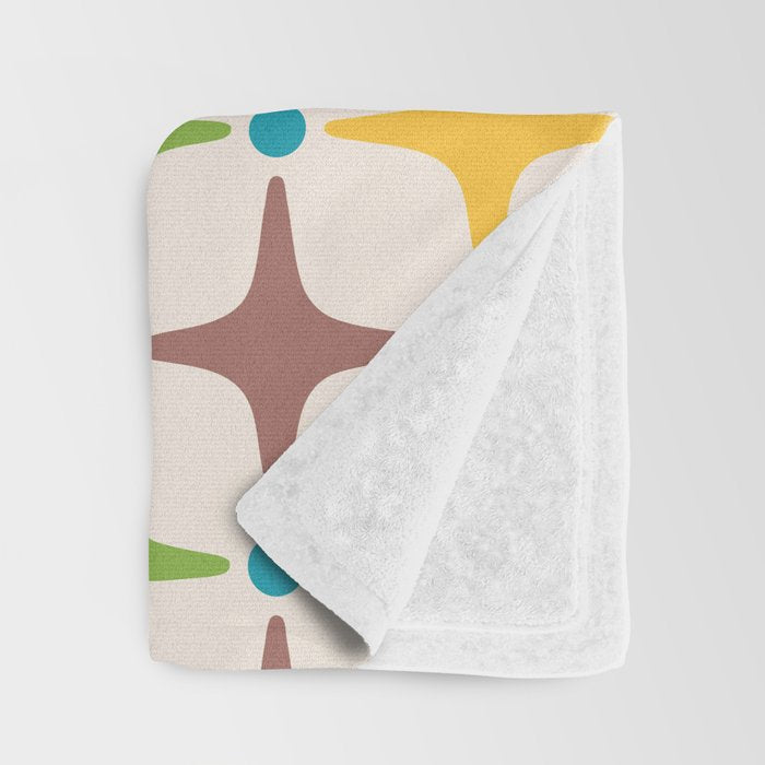 Mid Century Modern Star Pattern 214 Brown Yellow Turquoise Chartreuse Throw Blanket Gallery Image 3