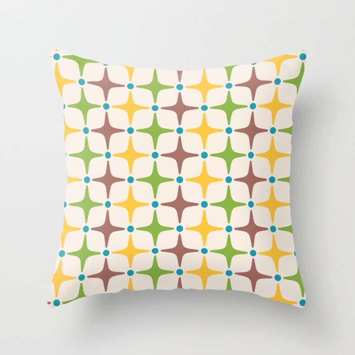 Mid Century Modern Star Pattern 214 Brown Yellow Turquoise Chartreuse Throw Pillow Gallery Image 6