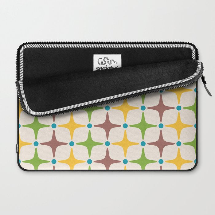 Mid Century Modern Star Pattern 214 Brown Yellow Turquoise Chartreuse Laptop Sleeve Gallery Image 2
